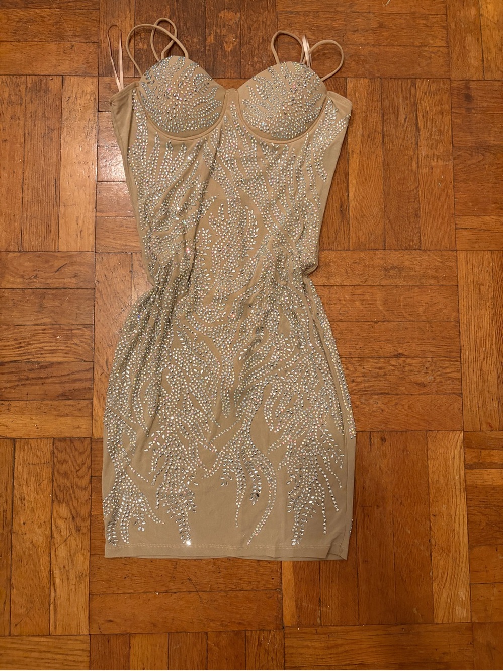 Banjul Nude Crystal-Embellished Mini Dress